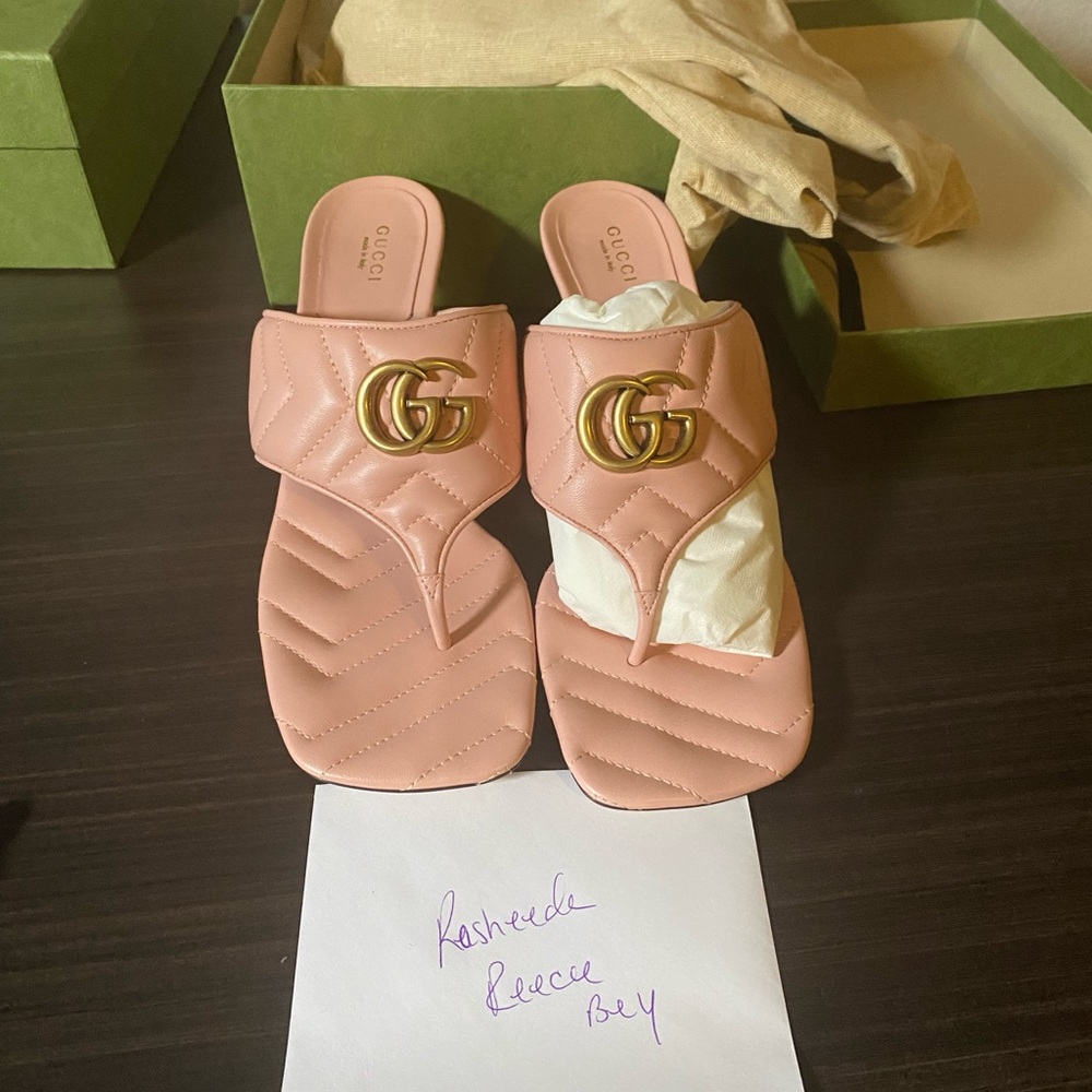 Gucci Pink Quilted Slide Sandals